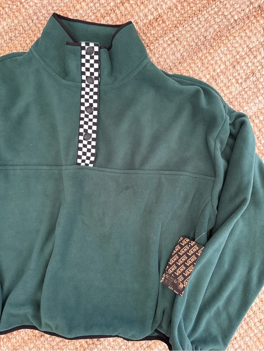Vans Check Mark Polar Green Fleece Quarter-Snap Pullover with Checkerboard - Picture 5 of 5